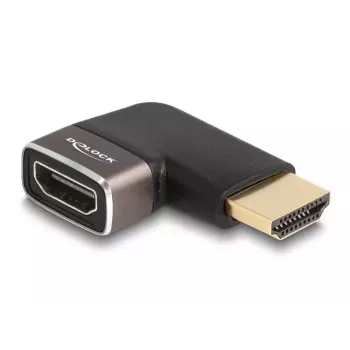 DeLOCK HDMI Adapter vīriešu-sieviešu 90° pa kreisi 8K 60 Hz pelēks metāls