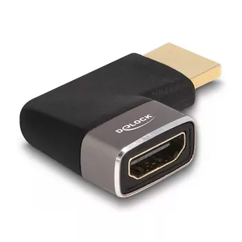 DeLOCK HDMI Adapter vīriešu-sieviešu 90° pa kreisi 8K 60 Hz pelēks metāls