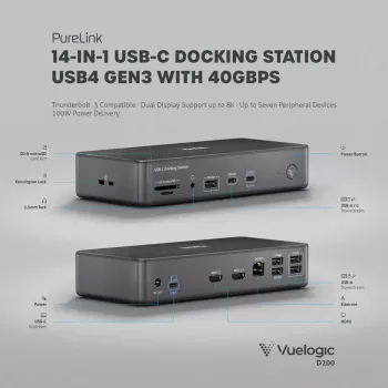 Doku stacija PureLink VL-D200 Vadu Pelēks USB Barošanas Piegāde HDMI 2.0