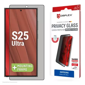 Displex Privātuma aizsargstikls (10H) Samsung Galaxy S25 Ultra, Eco montāžas rāmis, privātuma filtrs