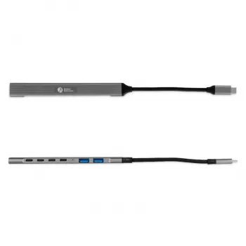 USB-C Hub 7-in-1 BakkerElkhuizen BNECHUB3A4C — 7 porti (USB 3.2 Gen1 A, USB 3.2 Gen1 C, USB 2.0), alumīnija korpuss, pelēks/melns