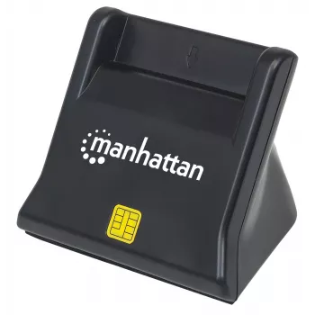 Manhattan USB-A viedkaršu/SIM karšu lasītājs, 480 Mbps (USB 2.0), stāvošs, berzes tipa, Hi-Speed USB, kabelis 86 cm, melns, trīs gadu garantija