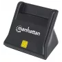 Manhattan USB-A viedkaršu/SIM karšu lasītājs, 480 Mbps (USB 2.0), stāvošs, berzes tipa, Hi-Speed USB, kabelis 86 cm, melns, trīs gadu garantija