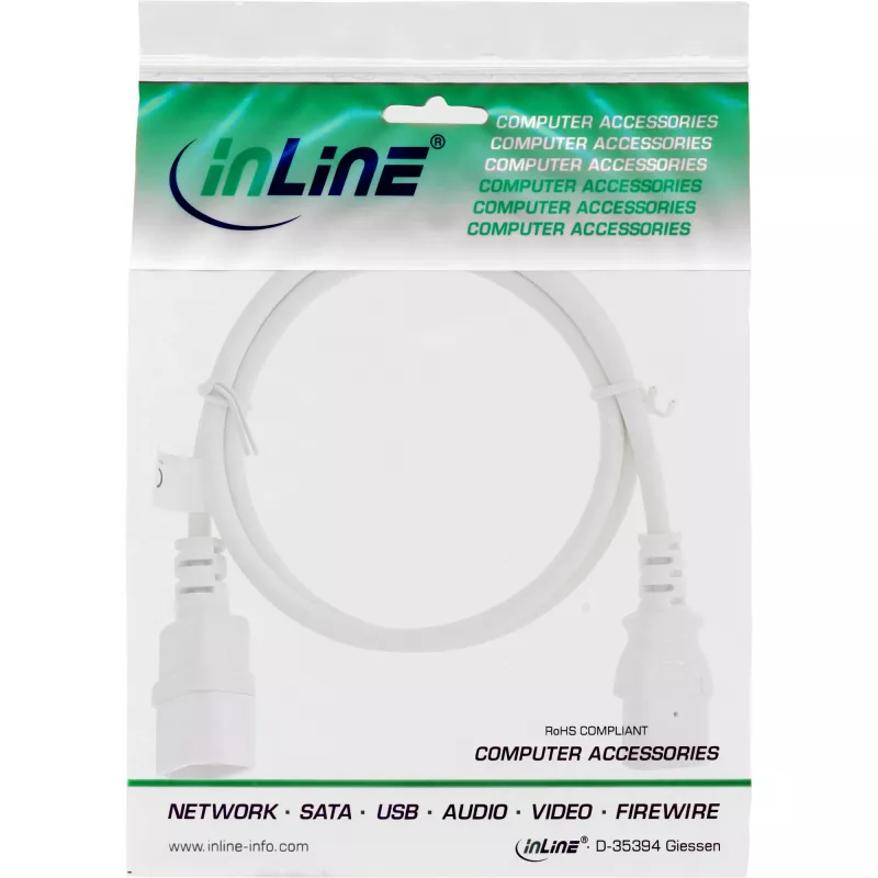 InLine pagarinātāja strāvas kabelis, C13/C14, balts, 0,5 m