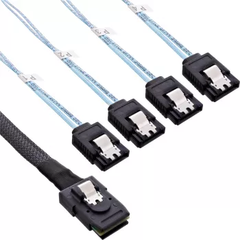 InLine SAS kabelis, Mini SAS SFF8087 uz 4x SATA, Crossover, OCF, 0,75m