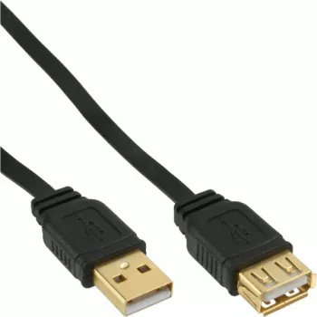 InLine USB 2.0 plakanais pagarinātājkabelis Type A vīriņš/māte zeltīts melns 5m