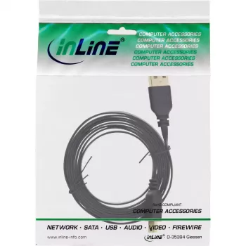 InLine 31830F USB 2.0 plakanais kabelis 3m A tipa vīrišķais – Mini-B vīrišķais 5pin melns/zelta kontakti