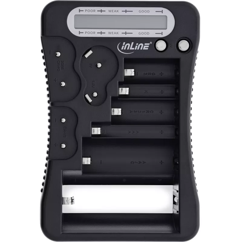 Bateriju testeris InLine 01285 ar LCD displeju apaļajām un pulksteņa baterijām