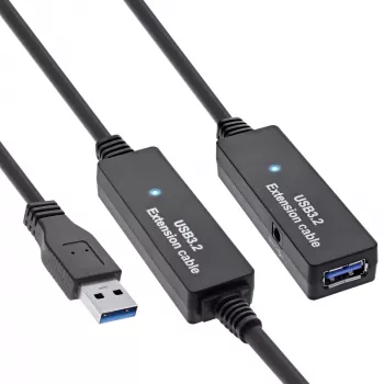 InLine USB 3.2 Gen.1 aktīvais pagarinātājkabelis, A vīriešu / sieviešu, melns, 20 m
