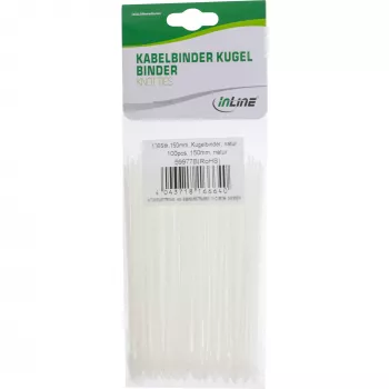 Kabeļu saites InLine Ball 100 mm baltas, iepakojumā 100 gab., plastmasas stiprinājuma siksnas
