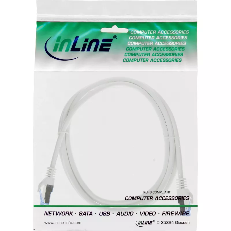 InLine Patch kabelis, Cat.6A, S/FTP, TPE elastīgs, balts, 1,5m