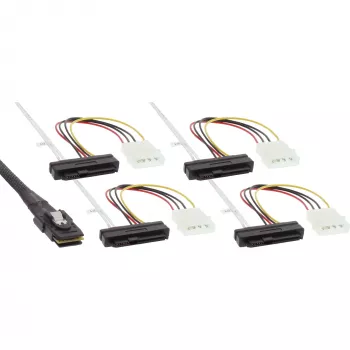 InLine SAS kabelis, Mini SAS SFF-8087 / 4x SAS SFF-8482+barošana, 0.75 m