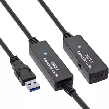 InLine USB 3.2 Gen.1 aktīvais pagarinātājs, USB-A vīrišķais uz USB-C sievišķo, 15 m