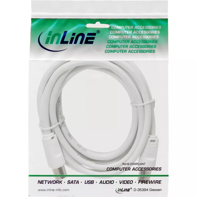 InLine antennas kabelis 2x ekranēts ultra zems zudums >75dB balts 1m