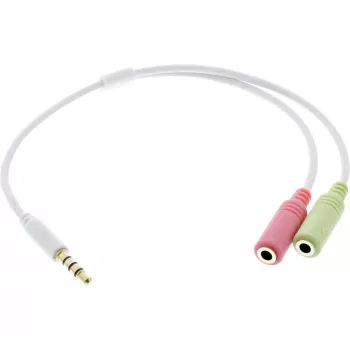 InLine Audio Adaptera kabelis austiņām 3.5 mm vīrišķais 4 kontaktu / 2x 3.5 mm, balts, 0.15 m