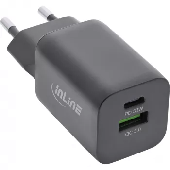 InLine USB barošanas bloks, lādētājs, USB-A + USB Type-C, 33W, PD + QC