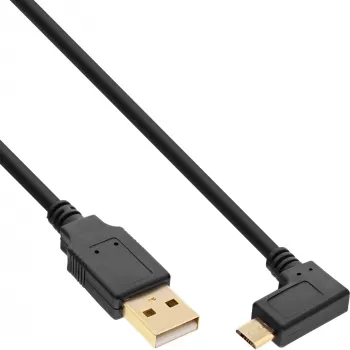 InLine Micro USB 2.0 kabelis USB A tēviņš / Micro-B tēviņš, leņķveida, melns, 1 m