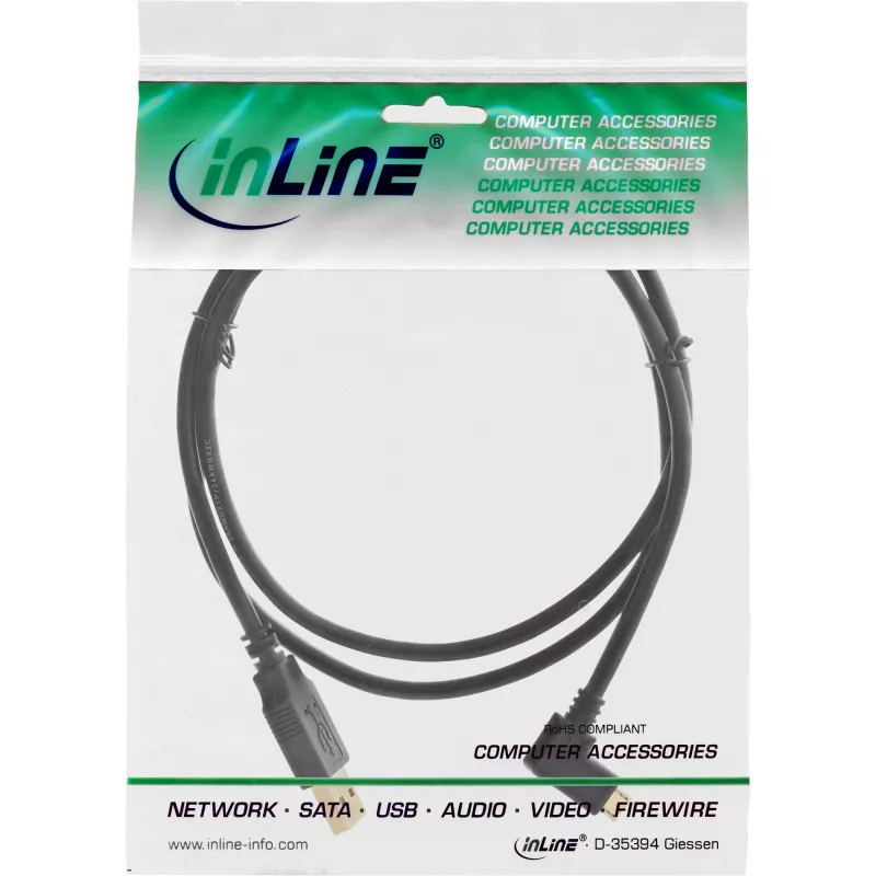 InLine Micro USB 2.0 kabelis USB A tēviņš / Micro-B tēviņš, leņķveida, melns, 1 m