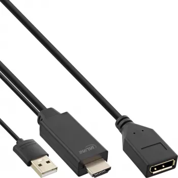 InLine HDMI vīriešu uz DisplayPort sieviešu pārveidotājkabelis, 4K, melns/zelta, 0,3 m