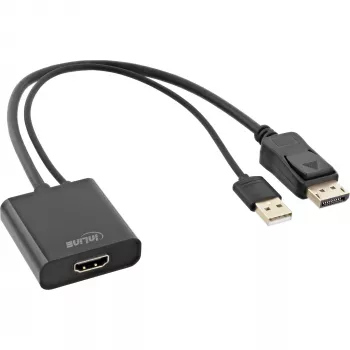 InLine HDMI sievišķais uz DisplayPort vīrišķo pārveidotājkabelis, 4K, melns/zelta, 0.3m