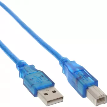 InLine USB 2.0 kabelis A tipa vīrišķais / B tipa vīrišķais, caurspīdīgs zils, 3 m