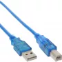 InLine USB 2.0 kabelis A tipa vīrišķais / B tipa vīrišķais, caurspīdīgs zils, 3 m