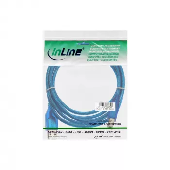 InLine USB 2.0 kabelis A tipa vīrišķais / B tipa vīrišķais, caurspīdīgs zils, 3 m