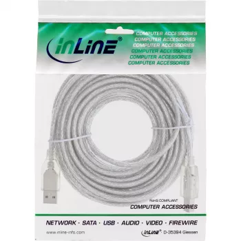 USB 2.0 kabelis A tipa vīriešu / B tipa vīriešu InLine 34557T 7m caurspīdīgs