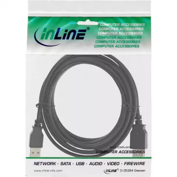 USB 2.0 pagarinātājkabelis Type A vīriešu/sieviešu InLine 34603B melns 3m