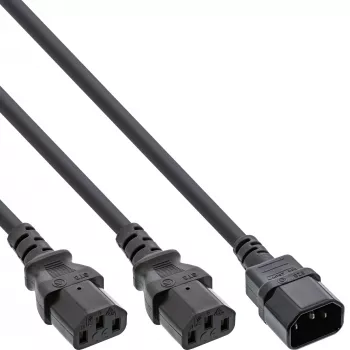 InLine strāvas Y-kabelis Vācijas F tips 1x IEC-C14 uz 2x IEC-C13 1.8 m