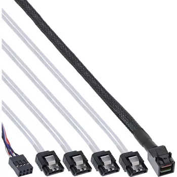 InLine Mini SAS HD kabelis SFF-8643 uz 4× SATA + sānjosla 0,5 m