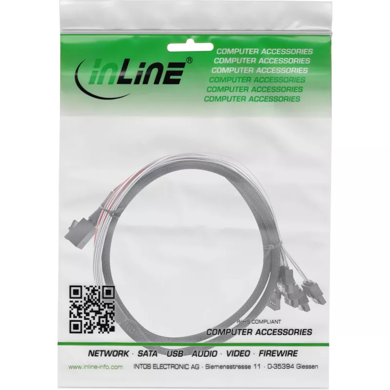 InLine Mini SAS HD kabelis SFF-8643 uz 4× SATA + sānjosla 0,5 m