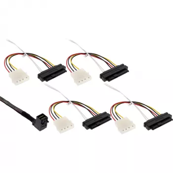 InLine Mini SAS HD kabelis, SFF-8643 leņķis uz 4x SFF-8482 + barošana, 1m