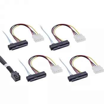InLine Mini SAS HD kabelis SFF-8643 uz 4x SFF-8482 + strāva 1m
