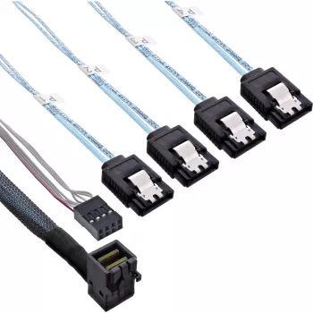 InLine Mini SAS HD kabelis SFF-8643 leņķveida uz 4x SATA + Sideband 1m