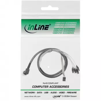 InLine Mini SAS HD kabelis SFF-8643 leņķa uz 4x SATA + Sideband 0,5m