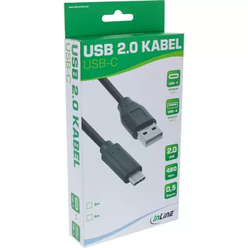 InLine USB 2.0 kabelis, USB-C vīriešu / USB-A vīriešu, melns, 3m
