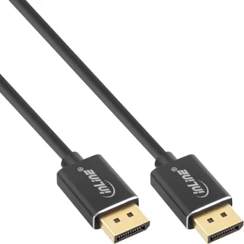 InLine DisplayPort 1.4 kabelis Slim, 8K4K, melns, apzeltīti kontakti, 0,5m