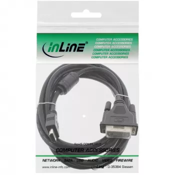 InLine HDMI-DVI kabelis 19 kontaktu vīrietis / 18+1 vīrietis + ferīta trokšņu slāpētājs melns 0,5 m