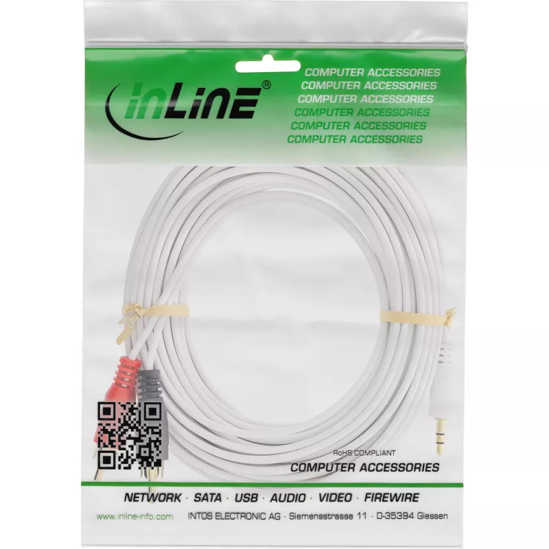 InLine Audio kabelis 2x RCA vīrietis uz 3.5 mm vīrietis Stereo balts/zelta 2 m