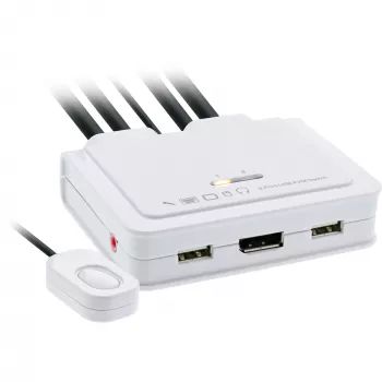 InLine KVM slēdzis, 2 porti, USB-C uz DisplayPort 1.2, 4K, audio, integrēts kabelis