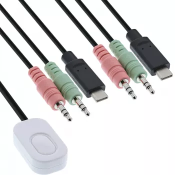 InLine KVM slēdzis, 2 porti, USB-C uz DisplayPort 1.2, 4K, audio, integrēts kabelis