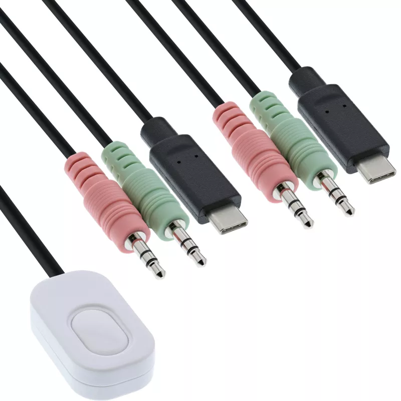 InLine KVM slēdzis, 2 porti, USB-C uz DisplayPort 1.2, 4K, audio, integrēts kabelis