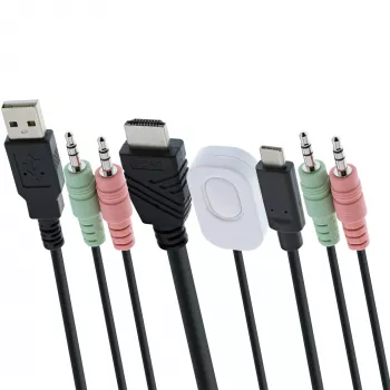 InLine KVM slēdzis, 2 porti, USB-C + HDMI uz HDMI, 4K, ar audio, integrēti kabeļi