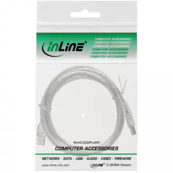 InLine USB 2.0 kabelis A tipa vīriešu / B tipa vīriešu, caurspīdīgs, 0,3 m