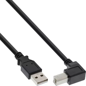 InLine USB 2.0 kabelis ar lejupvērstu 90° savienotāju Type A vīriešu / B vīriešu, melns, 0.3m