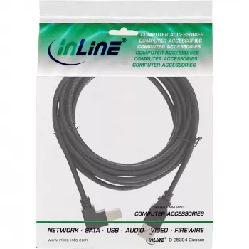 InLine USB 2.0 kabelis ar lejupvērstu 90° savienotāju Type A vīriešu / B vīriešu, melns, 0.3m