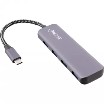 InLine USB 3.2 Hub, USB-C uz 4x USB A 10Gb/s, alumīnijs, pelēks