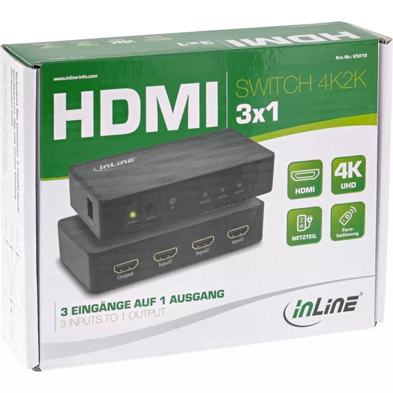 InLine HDMI slēdzis, 3 porti, 4K2K@60Hz, HDCP 2.2