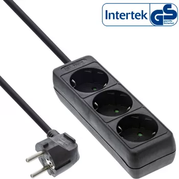 InLine Sadales sloksne 3 kontaktligzdas ar zemējumu CEE 7/3 melna 1.5m